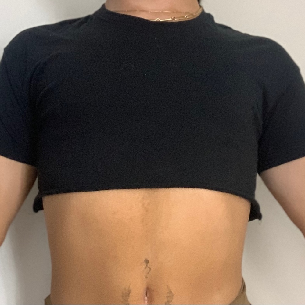 Cropped T-Shirt, Black, Simple, casual